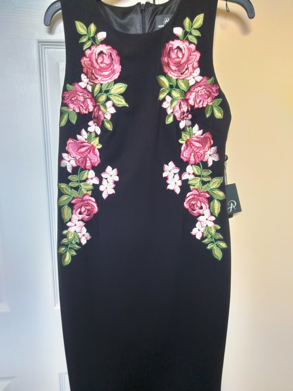 Adrianna Papell Black Floral Embroidered Sheath Dress